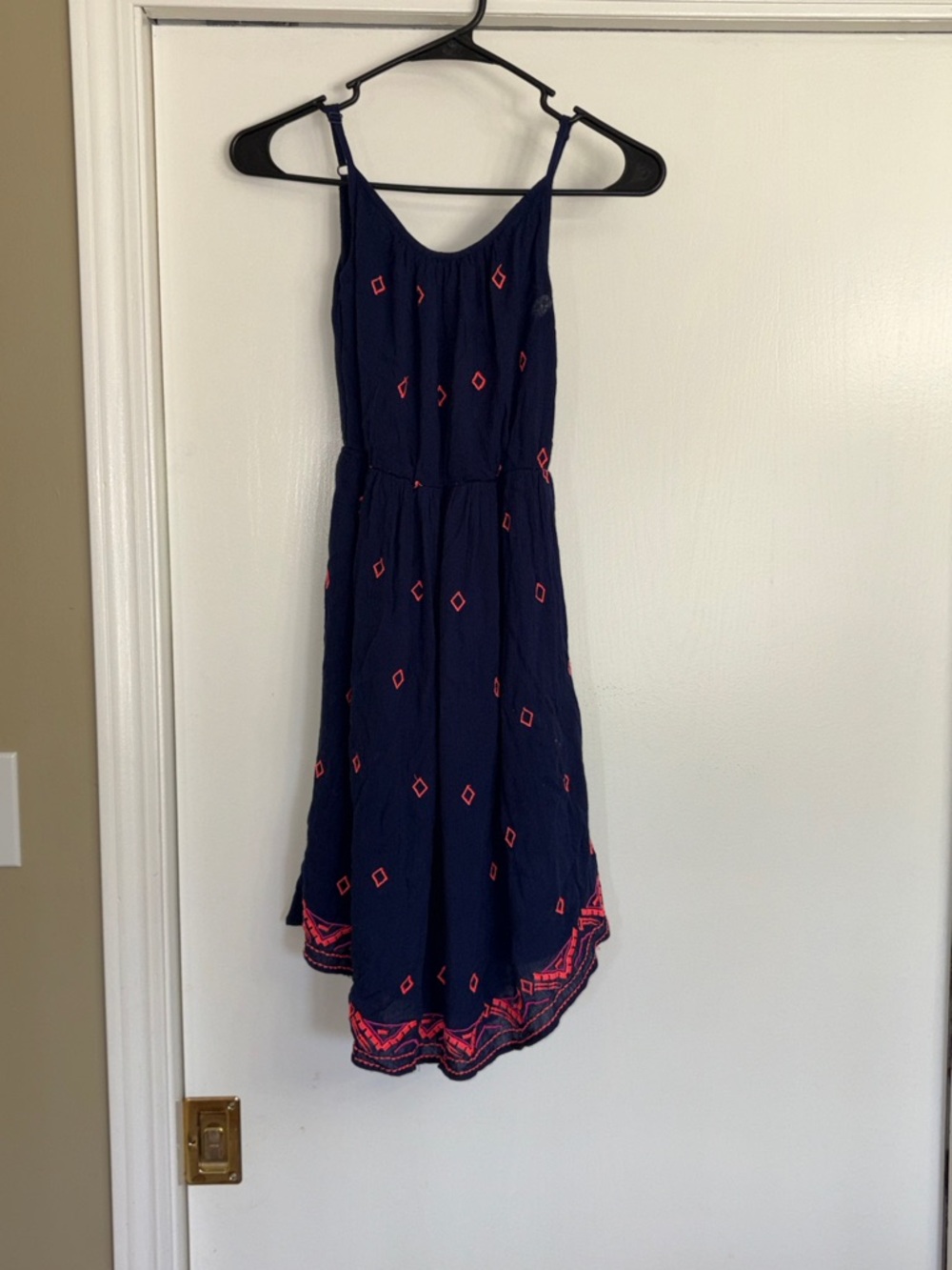 Navy Blue Embroidered Spaghetti Strap Dress